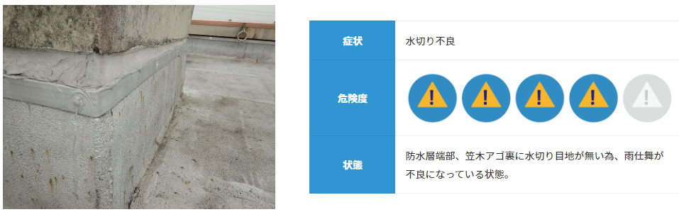 水切り不良による屋上からの漏水